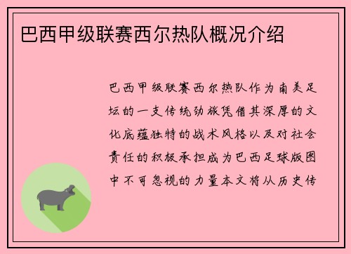 巴西甲级联赛西尔热队概况介绍