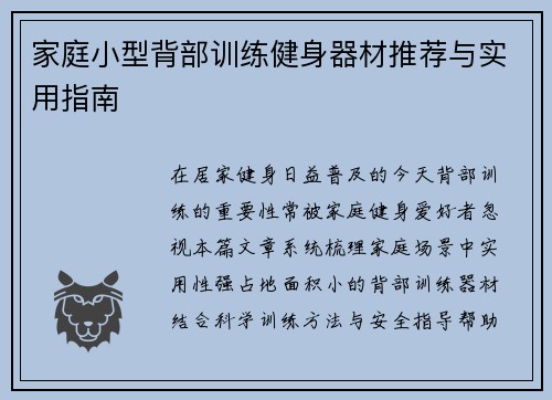 家庭小型背部训练健身器材推荐与实用指南